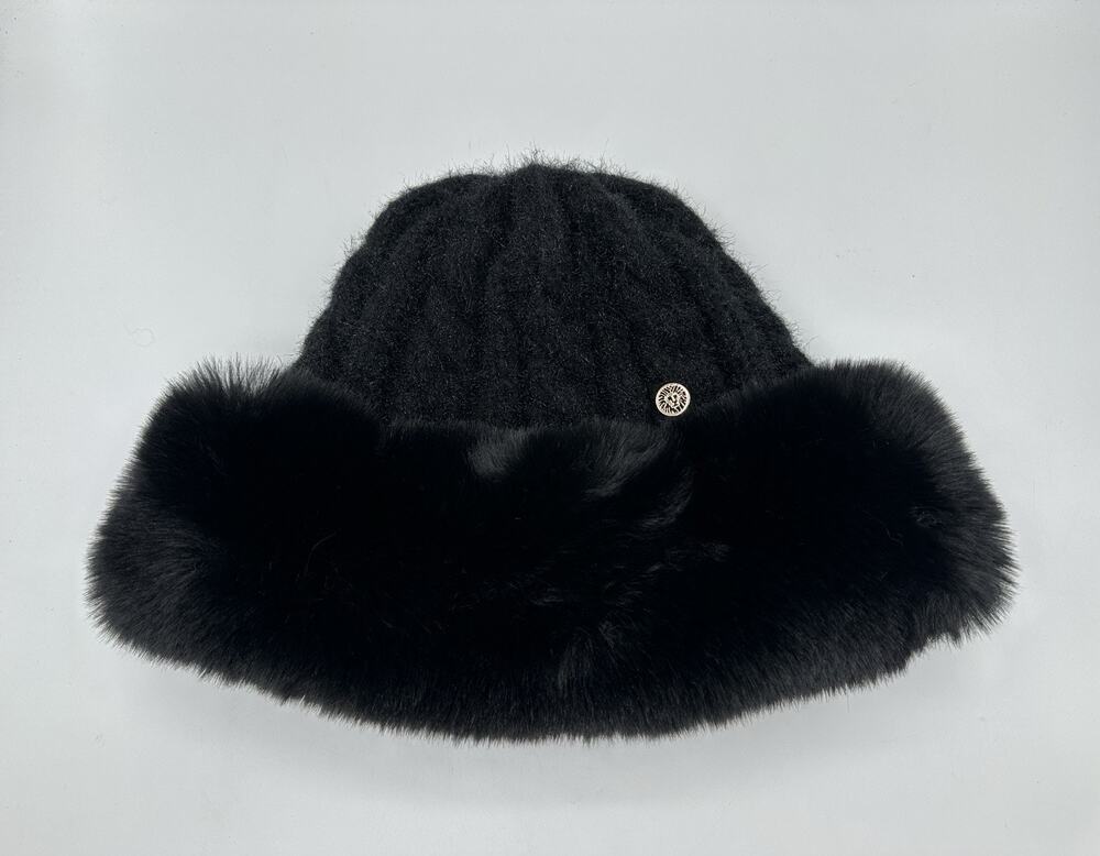 Anne Klein Women’s Black Faux Fur Brim Bucket Hat One Size Winter